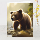 Brauner Bär Wildlife Portrait Große Grußkarte Karte (Gelbe Blume)