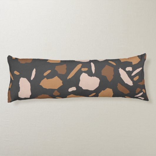 Brauner, Beige, Tan und grauer Terrazzo-Marmor Seitenschläferkissen (Rückseite)