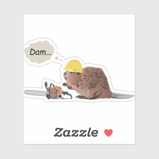 Brauner Biber mit Chainsaw und Sicherheitshelm Aufkleber (Blatt)