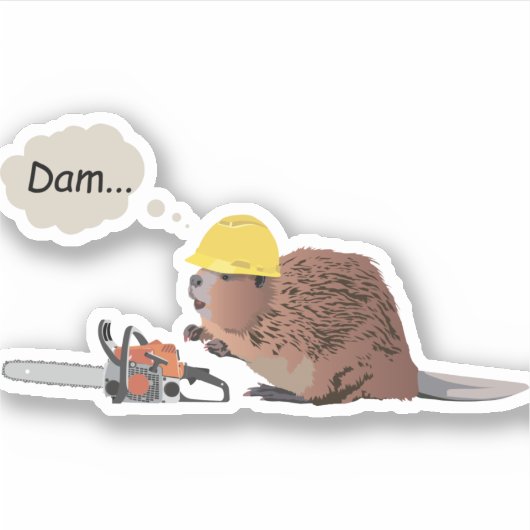 Brauner Biber mit Chainsaw und Sicherheitshelm Aufkleber (Vorderseite)