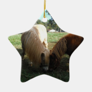 Brauner Blond", Miniaturpferde"Zwei kleine Ponys Keramik Ornament