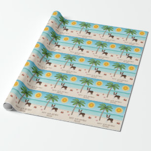 Brauner Boston Terrier an einem tropischen Sommers Geschenkpapier