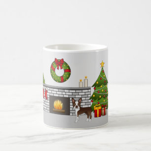 Brauner Boston Terrier in einem festlichen Weihnac Kaffeetasse