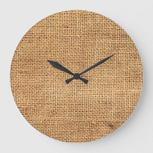 Brauner Burlap-Sack: Texturierter Stoff Hintergrun Große Wanduhr (Vorderseite)