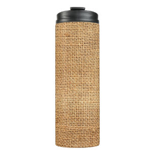 Brauner Burlap-Sack: Texturierter Stoff Hintergrun Thermosbecher