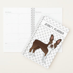 Brauner Cartoon-Hund Boston Terrier & Benutzerdefi Planer