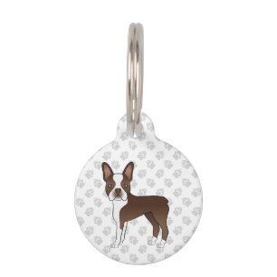 Brauner Cartoon-Hund Boston Terrier mit Infos zum Haustiermarke