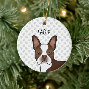 Brauner Cartoon-Hundskopf der Boston Terrier-Rasse Keramik Ornament