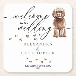 Brauner Cavapoo-Hund-Welpe Willkommen zur Hochzeit Rechteckiger Pappuntersetzer