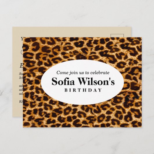 Brauner Cheetah Leopard Geburtstag Postkarte Einla (Vorne/Hinten)