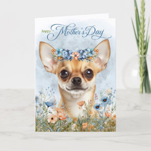 Brauner Chihuahua-Hund mit Wildblumen zum Mutterta Feiertagskarte