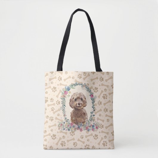 Brauner Cockapoo Dog Pfosten Print & Dog Bone Nied Tasche (Vorderseite)