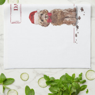 Brauner Cockapoo Lustiger Weihnachtshund und Baum Geschirrtuch