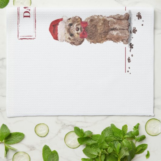 Brauner Cockapoo Lustiger Weihnachtshund und Baum Geschirrtuch (Gefaltet)