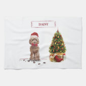 Brauner Cockapoo Lustiger Weihnachtshund und Baum Geschirrtuch (Horizontal)