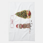 Brauner Cockapoo Lustiger Weihnachtshund und Baum Geschirrtuch (Vertikal)