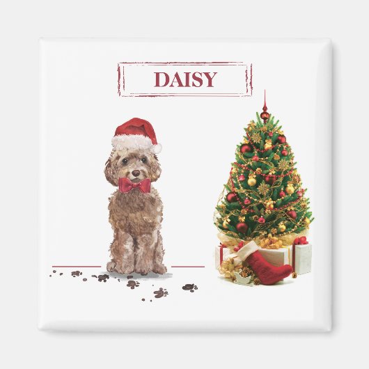 Brauner Cockapoo Lustiger Weihnachtshund und Baum Magnet (Vorne)