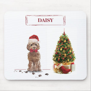 Brauner Cockapoo Lustiger Weihnachtshund und Baum Mousepad