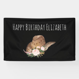 Brauner Cowgirl-Hut mit rosa Blumen Alles Gute zum Banner