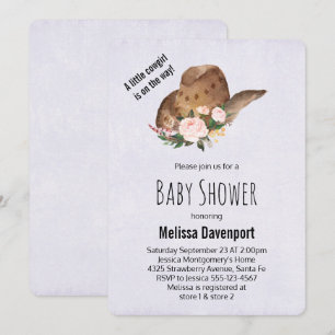 Brauner Cowgirl-Hut mit rosa Blumen Baby Shower Einladung