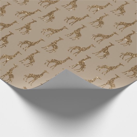 Brauner Cream Giraffen Tierischer Glitzer Geschenkpapier (Ecke)