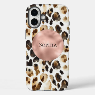 Brauner Cream Leopard Animal Rose Gold Glam iPhone 16 Plus Hülle