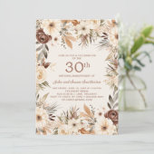 Brauner Cream Watercolor Floral 30 Jahre Jubiläum Einladung (Stehend Vorderseite)