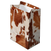 Brauner Creme Cowhide Western Mittlere Geschenktüte (Vorderseite Schrägansicht)