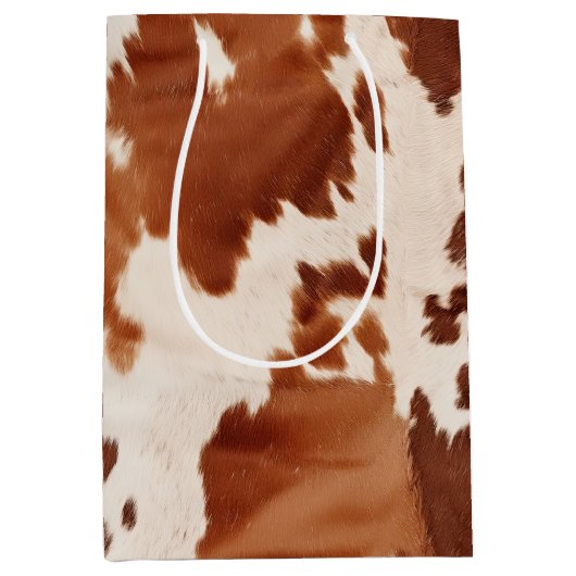Brauner Creme Cowhide Western Mittlere Geschenktüte (Vorderseite)