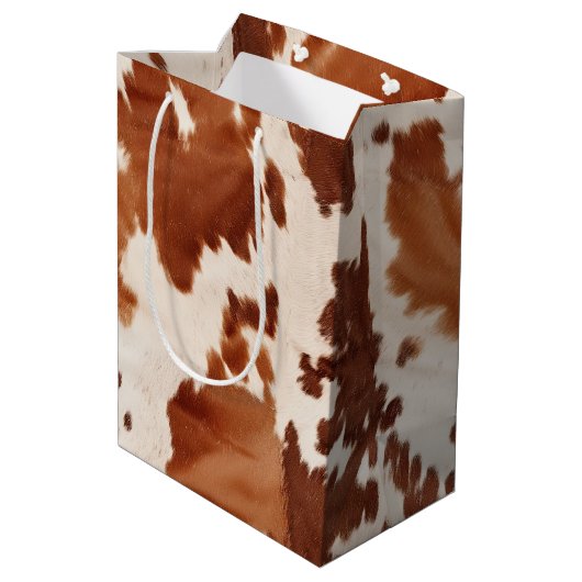 Brauner Creme Cowhide Western Mittlere Geschenktüte (Rückseite Schrägansicht)