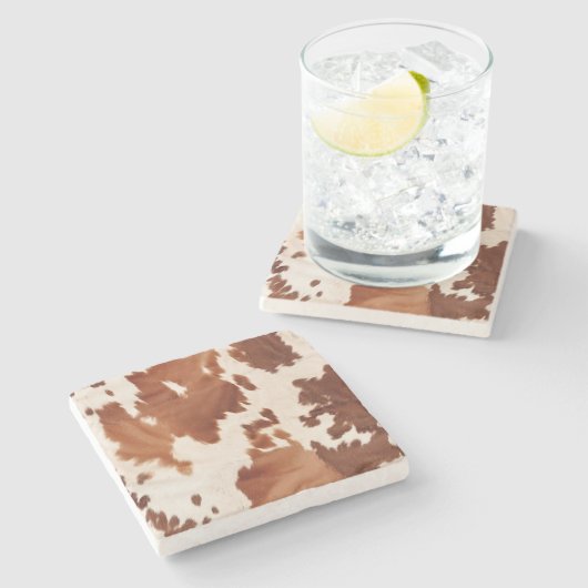 Brauner Creme Cowhide Western Steinuntersetzer (Seitenansicht)