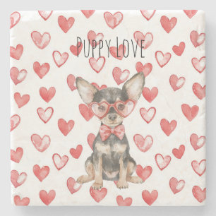 Brauner Cremefarbener Toy Terrier Hund rote Herzen Steinuntersetzer