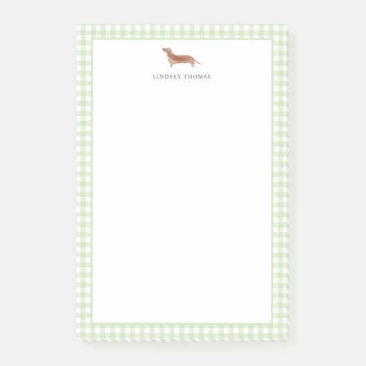 Brauner Dachshund grüne Gingham-Rahmen personalisi Post-it Klebezettel (Vorderseite)