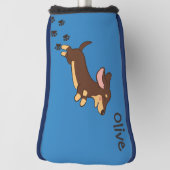 Brauner Dachshund läuft Blaues Design Golf Headcover (Rotieren 90)