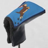 Brauner Dachshund läuft Blaues Design Golf Headcover (3/4 Vorderseite)