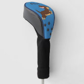 Brauner Dachshund läuft Blaues Design Golf Headcover (angewinkelt)