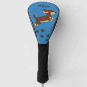 Brauner Dachshund läuft Blaues Design Golf Headcover (Vorderseite)
