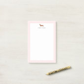 Brauner Dachshund Rosa Gingham-Rahmen Personalisie Post-it Klebezettel (Auf Schreibtisch)