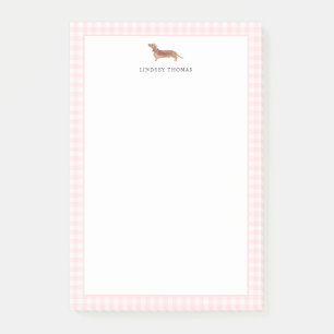 Brauner Dachshund Rosa Gingham-Rahmen Personalisie Post-it Klebezettel