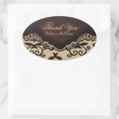 Brauner Damast aus Leder - ein Dankeschön Ovaler Aufkleber (Tasche)