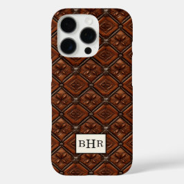 Brauner Diamant-Leder mit Monogramm iPhone 16 Pro Hülle