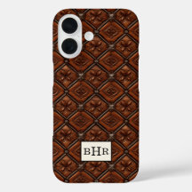 Brauner Diamant-Leder mit Monogramm