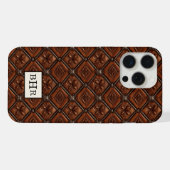 Brauner Diamant-Leder mit Monogramm iPhone Hülle (Rückseite (Horizontal))