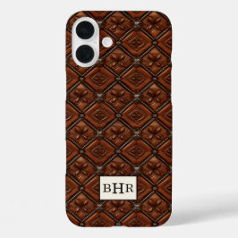 Brauner Diamant-Leder-Monogramm iPhone 16 Plus Hülle