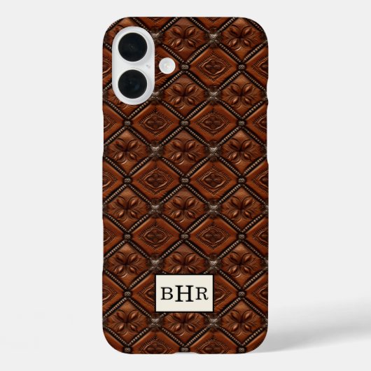 Brauner Diamant-Leder-Monogramm Case-Mate iPhone Hülle (Rückseite)