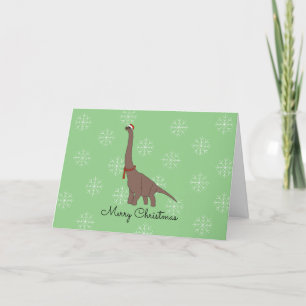 Brauner Dinosaurier mit Weihnachtsmannmütze Schnee Feiertagskarte