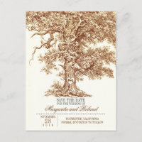Brauner Eichenbaum Save the Date Postkarten
