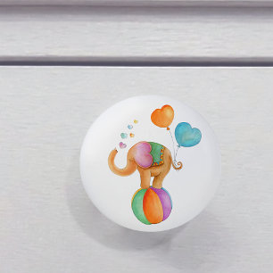Brauner Elefant whimsy Aquarellzirkus vor der Tür Keramikknauf
