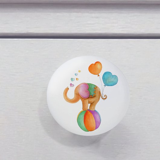 Brauner Elefant whimsy Aquarellzirkus vor der Tür Keramikknauf