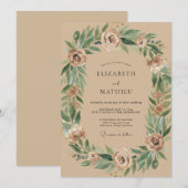 Brauner Eukalyptus-Kranz Hochzeit Einladung (Vorne/Hinten)